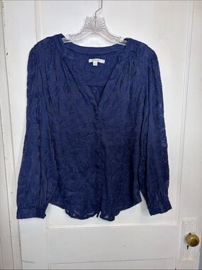 Chico's 1.5 Blue Floral-Textured V-Neck Peasant Blouse Size 10